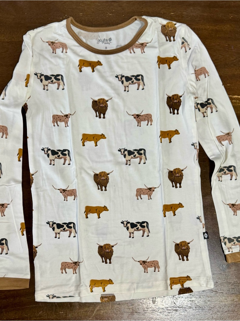 Kyte BABY White Long-Sleeve Top with Brown and Tan Farm Animals